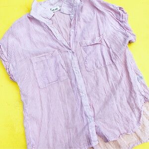 BELLA DAHL cap short sleeve button down shirt Large the rolled boyfriend